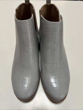 Soda Gray Croc-Embossed Ankle Booties